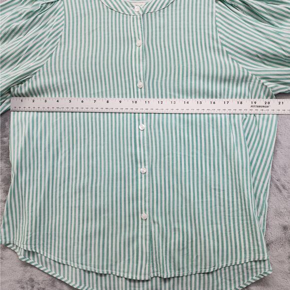 A New Day Top Womens M Green White Striped Balloon Long Sleeve Button-Down Femme - Picture 7 of 9